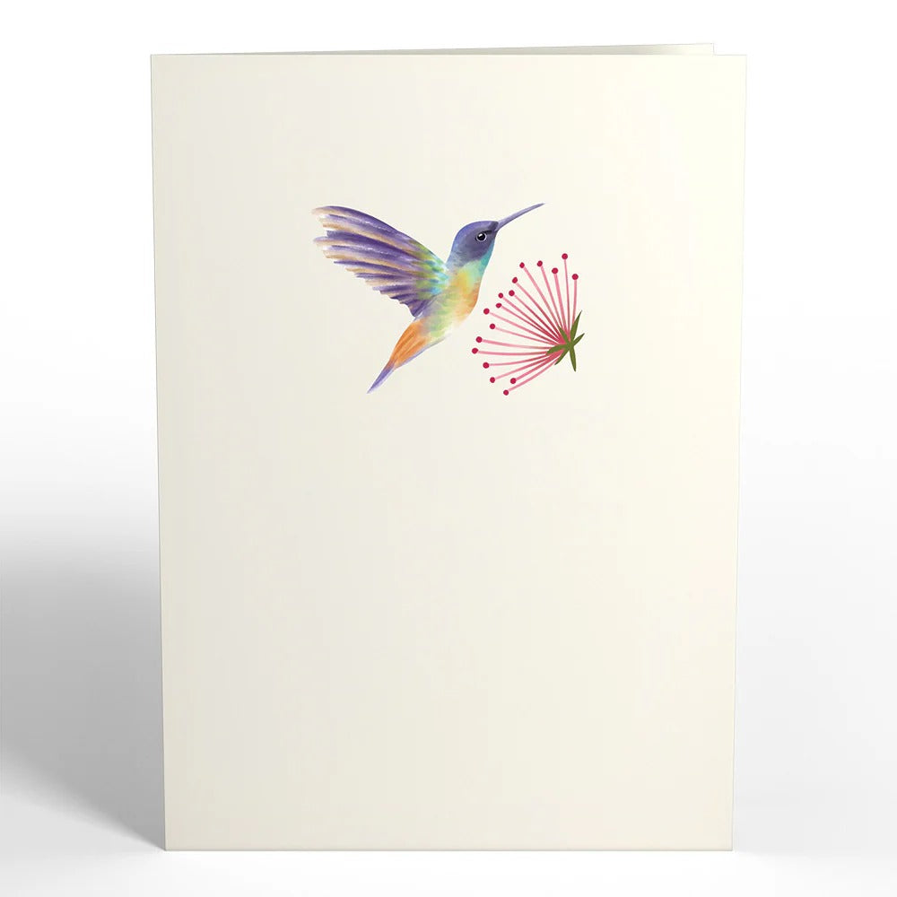 Colorful 3D greeting card featuring a small bird