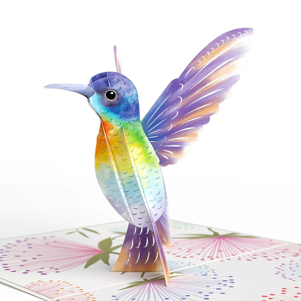 Colorful 3D greeting card featuring a small bird